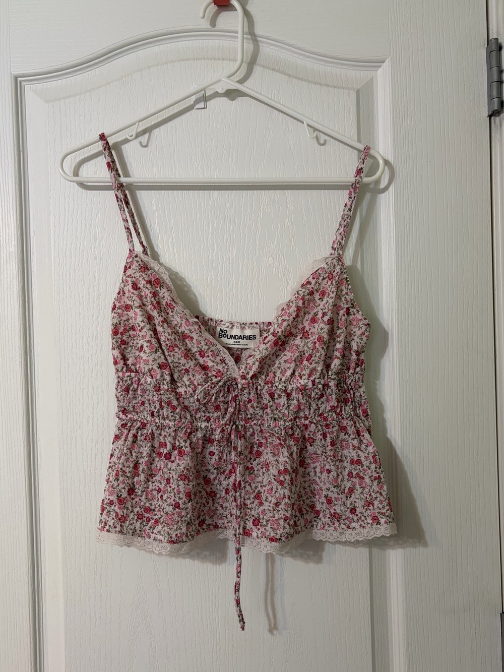 No Boundaries Pink Floral Tie-Front Camisole
